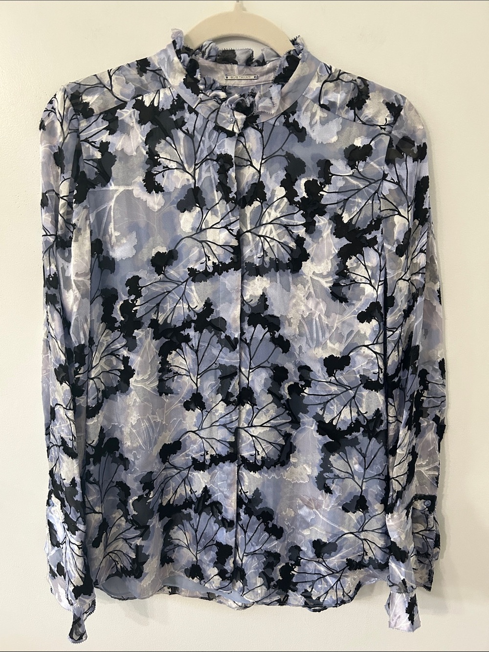 Elie Tahari Silk Blend Floral Blossom Blouse Women's Size Small Ruffled Collar